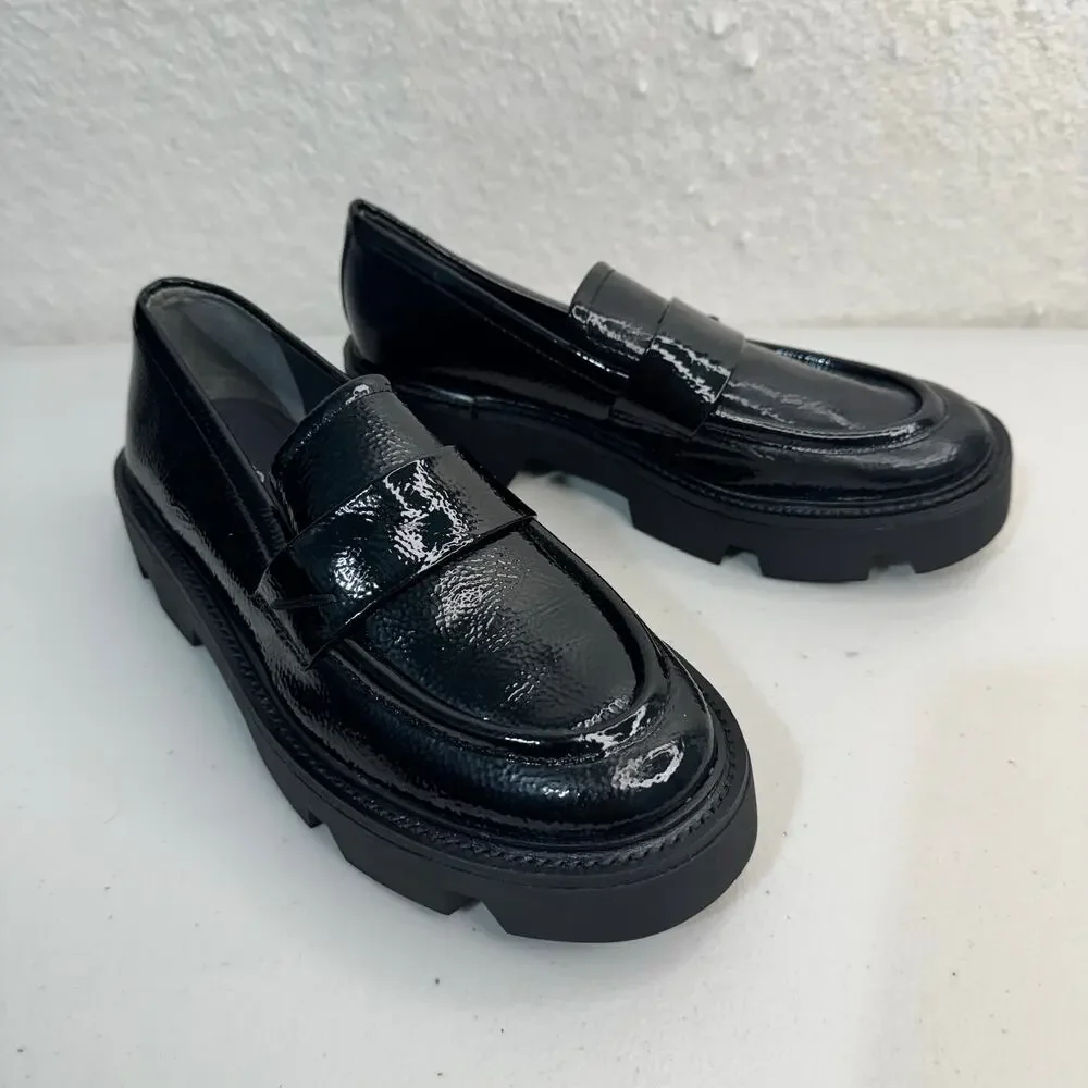 Franco Sarto Ream Loafers Faux Patent Leather Round Toe Lugged Platform Size 6.5